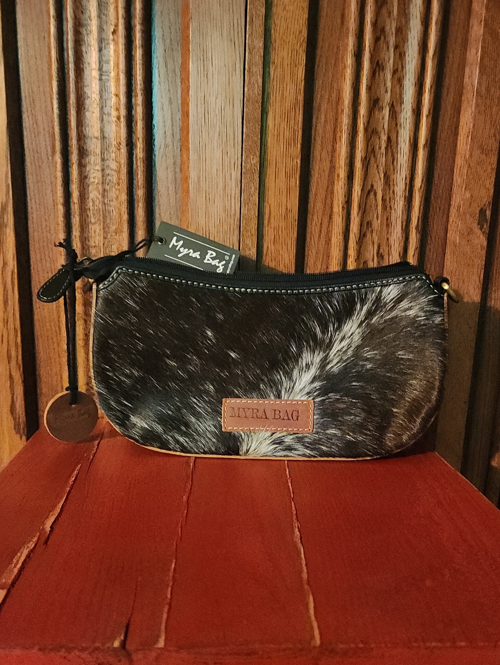 Myra Bag Black & Brown Hair-On-Hide Zip Pouch